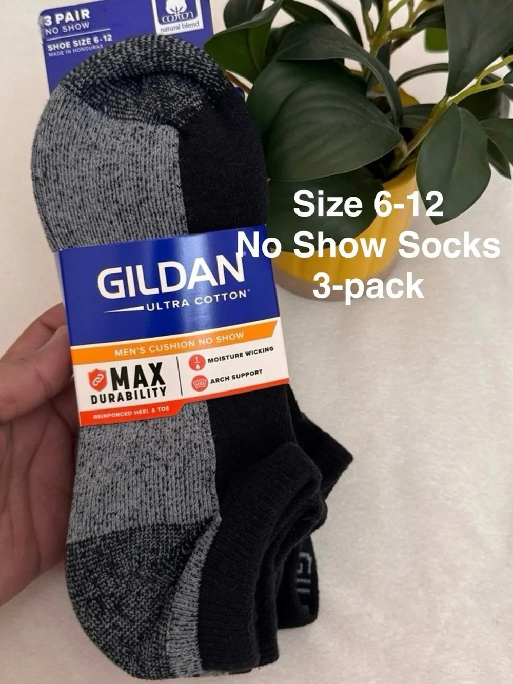 Gildan Men's Ultra Cotton No Show Socks Black, 3 Pack